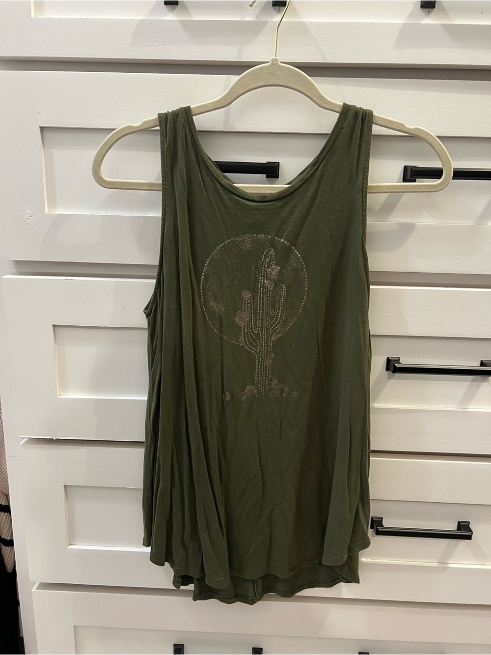 Old navy Olive Green Sleeveless Tank Top with metallic Cactus